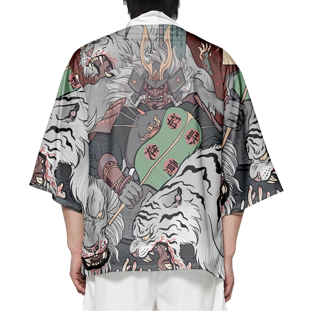 

Japanese Demon Print Cardigan Men Haori Samurai Costume Clothing Jacket Mens Kimono Shirt Yukata