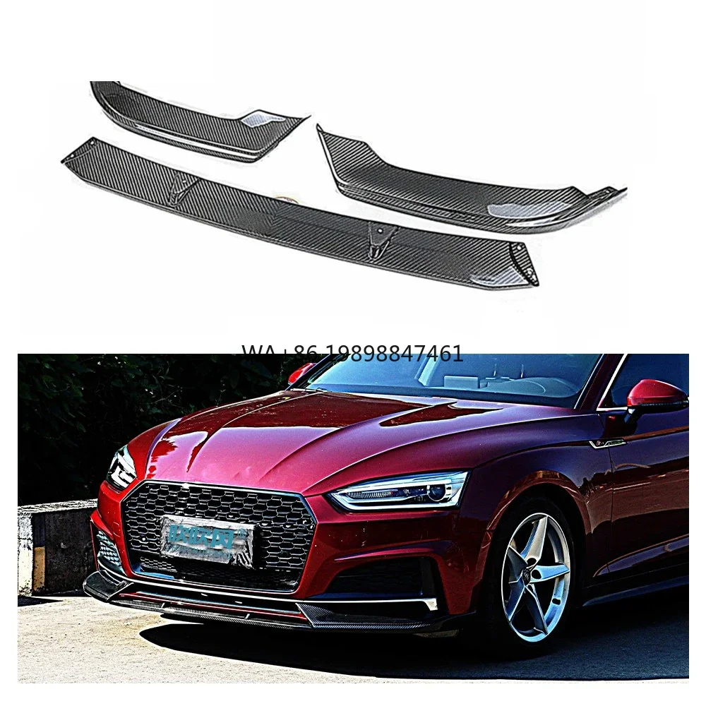 

For Audi A5 S5 B9 2017-2020 True Dry Carbon Fiber Front Bumper Lip Car Accessories Diffuser Spoiler Body Kits Trim Decoration