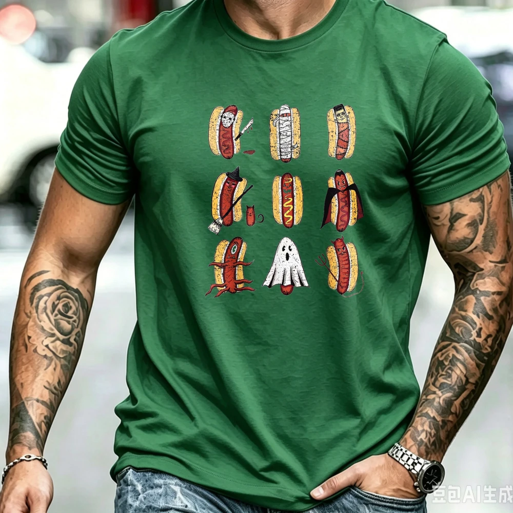 Halloween Hotdog Monsters Graphic Tshirt Funny Mummy Ghost Witch Vampire Hot Dog Print Short Sleeve Casual Tees Party Gift Tops
