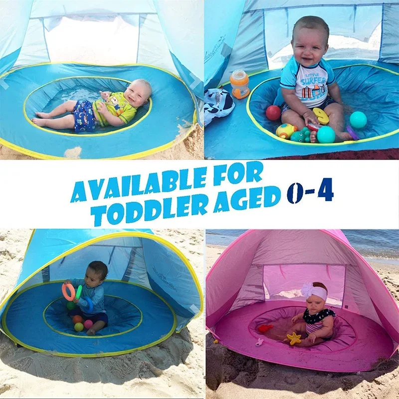 Tienda de playa portátil para bebé, refugio solar Pop con piscina, 50+ protección UV UPF y impermeable, tienda de campaña para exteriores de verano de 300MM, sombra para niños