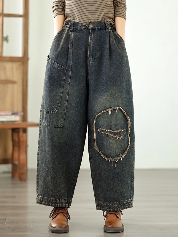 Dames katoenen denim jeans met rechte pijpen, losse pasvorm, casual lantaarnbroek, herfst nieuwe Sle afslankeffect, negen punten jeans