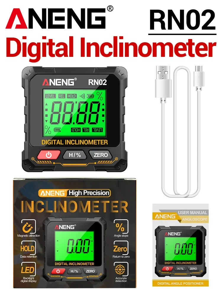 Magnetische oplaadbare digitale hoekzoeker ANENG RN02/RN03 Laser-inclinometer USB-gradenboog Niveauhoekliniaal Hoekmeting