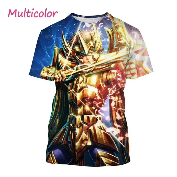 Saint seiya-メンズ半袖Tシャツ,3DプリントTシャツ,ストリートスタイル,パーソナライズされた,ゴールド,超クール,新しい夏のベストセラー