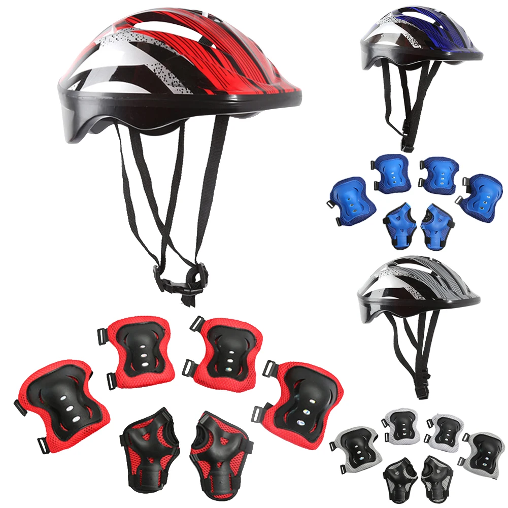 

7Pcs Bicycle Sport Protective Gear Set Adjustable Kids Skateboard Scooter Helmet Set 48-55cm for Skateboard/Bike/Skating/Cycling