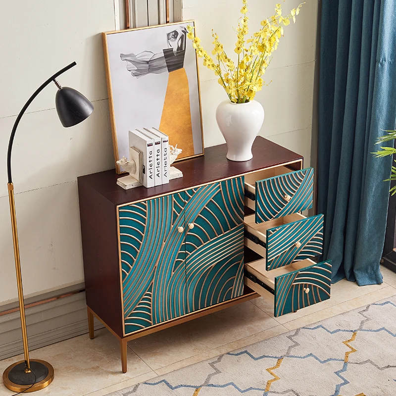 

Light luxury double door entrance cabinet Mediterranean retro living room with drawer entrance cabinet shoe cabinet new Chinese