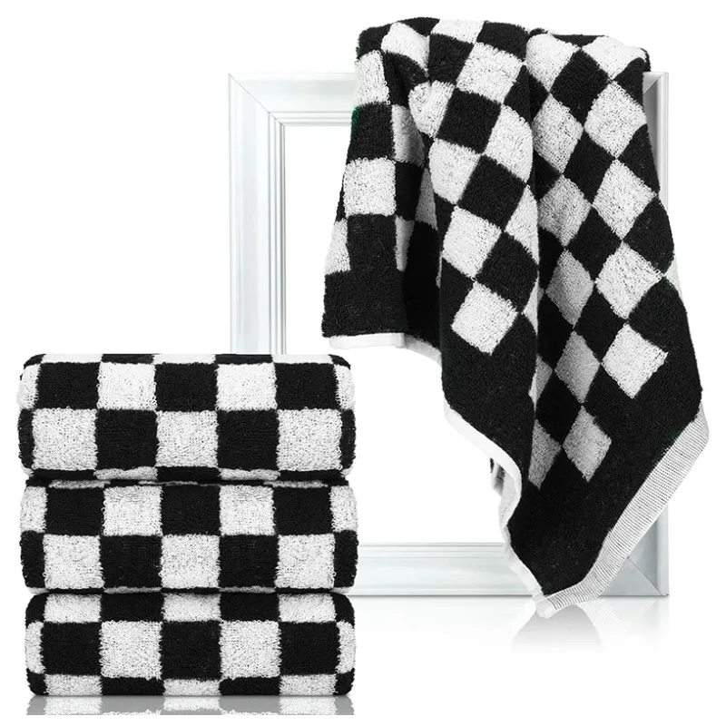 Bathroom Checkered Hand Face Towels Set of 1/4 Retro Checkerboard Bath Towels Set Kitchen Towels Soft Towels for Bath Dorm Teens