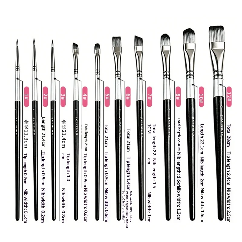 10 Pcs Nylon Hair Paintbrush Set Silver-Black Wood Rod Brushes Child Watercolor Linework Oil Multifunctional Art Supplies