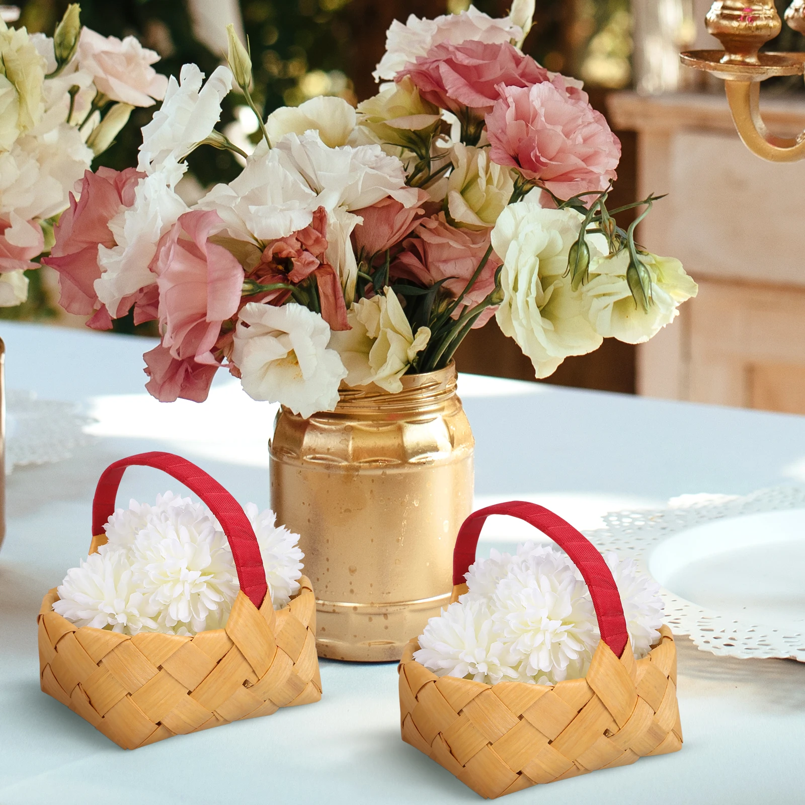 

2 pcs Wooden Storage Baskets Small Hand-Woven Basket Wicker Wedding Decor Hamper HomeDecoration Portable