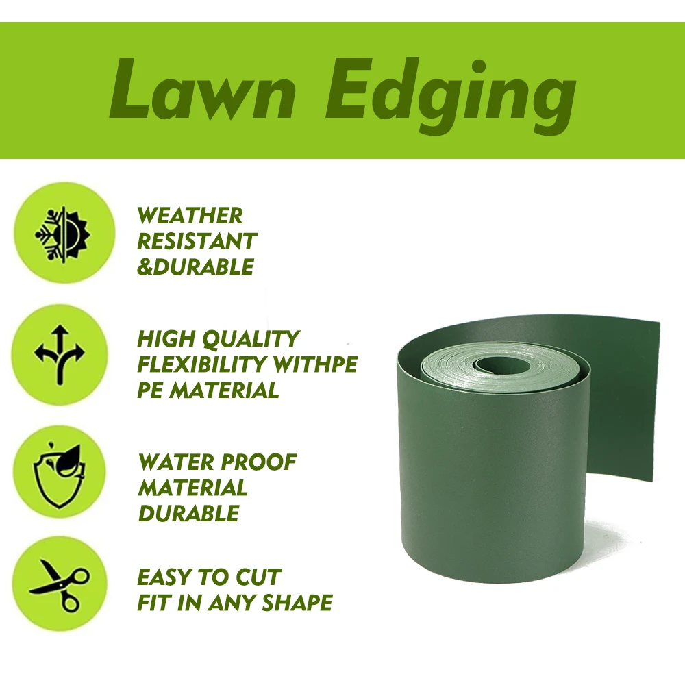 5 Inch Tall Green Plastic Landscape Edging Coil for Courtyard Garden Gazebo Lawn Border 15cmx9M Terrace Segregation Board Edg