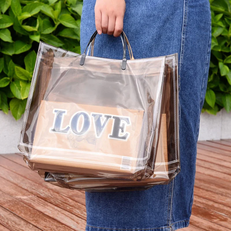 1pcs Reusable PVC Shopping Pouch Transparent Waterproof Shopping Bag Casual Reusable Handbag Fashion Eco Bag Modern Tote Bag