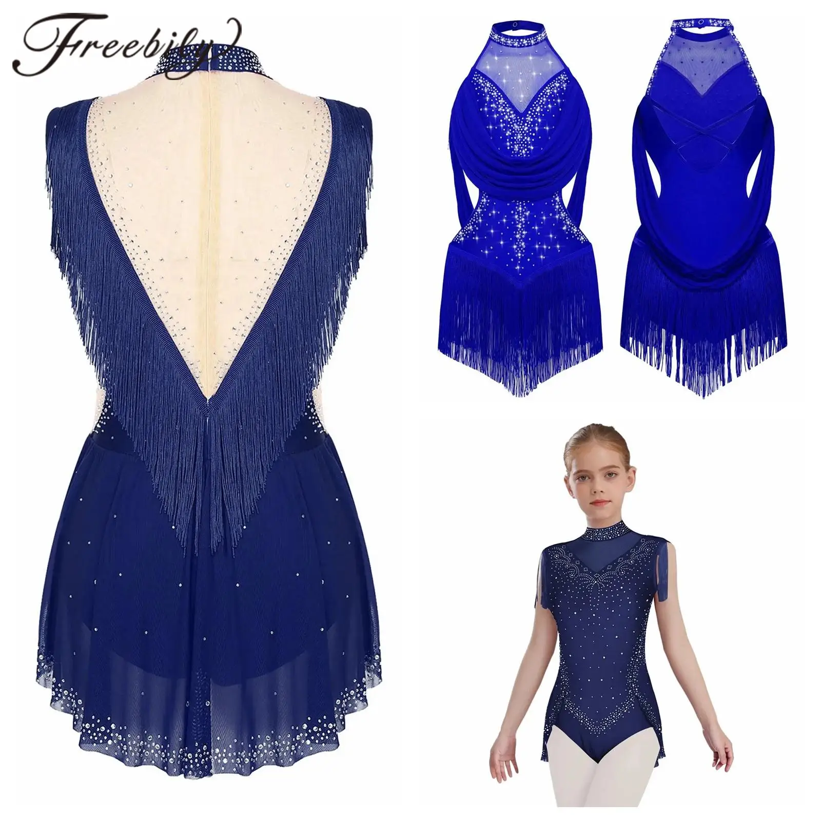 

Girls Latin Ballet Dance Leotard Ballerina Clothes Children's Sheer Mesh Tassel Skirted Bodysuit Rhythmic Gymnastics Jumpsuit