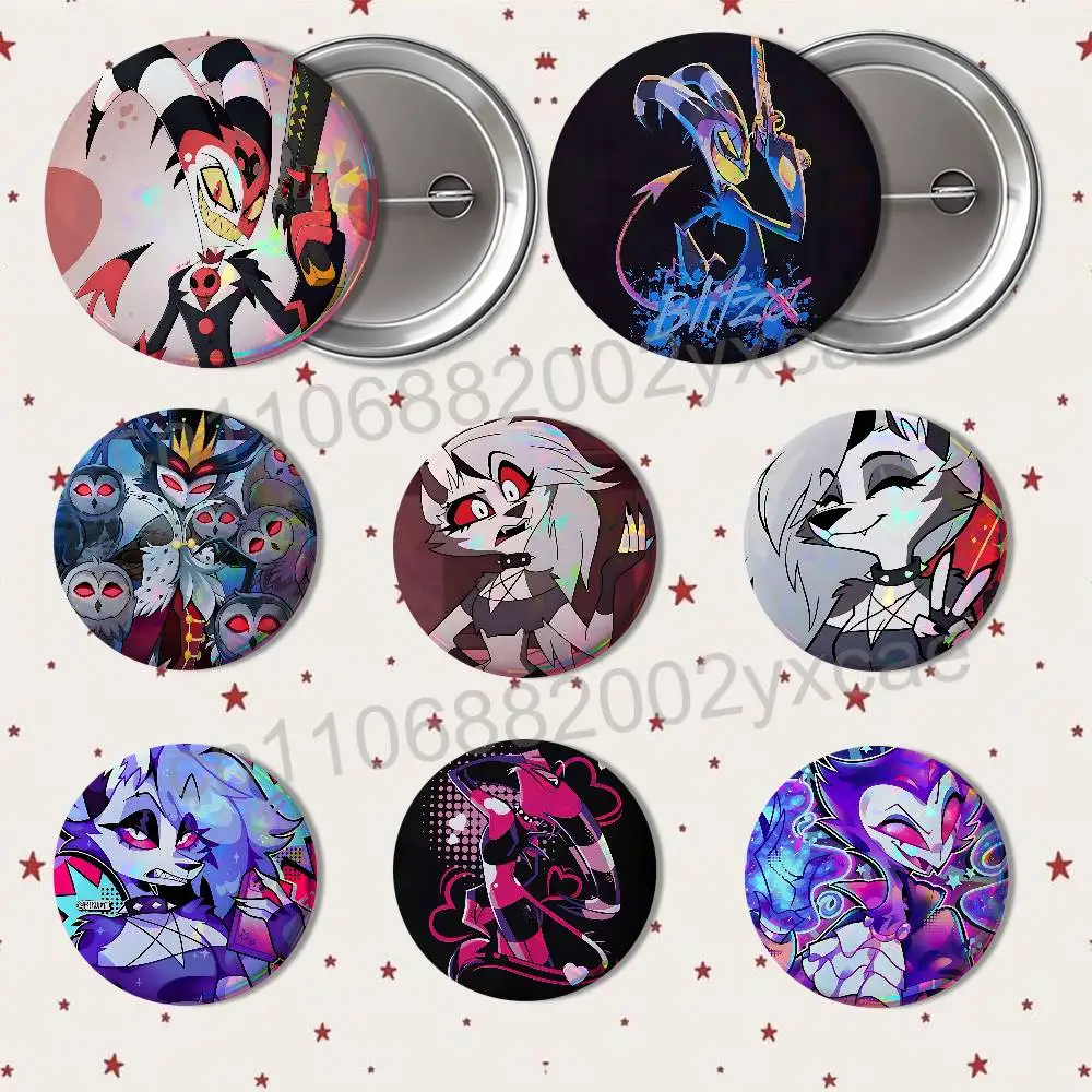 

Loona Blitzo Stolas Helluva Boss HD Print 58mm 44mm Round Lapel Pins Pretty Derby Round Display Brooches Brooch Badges