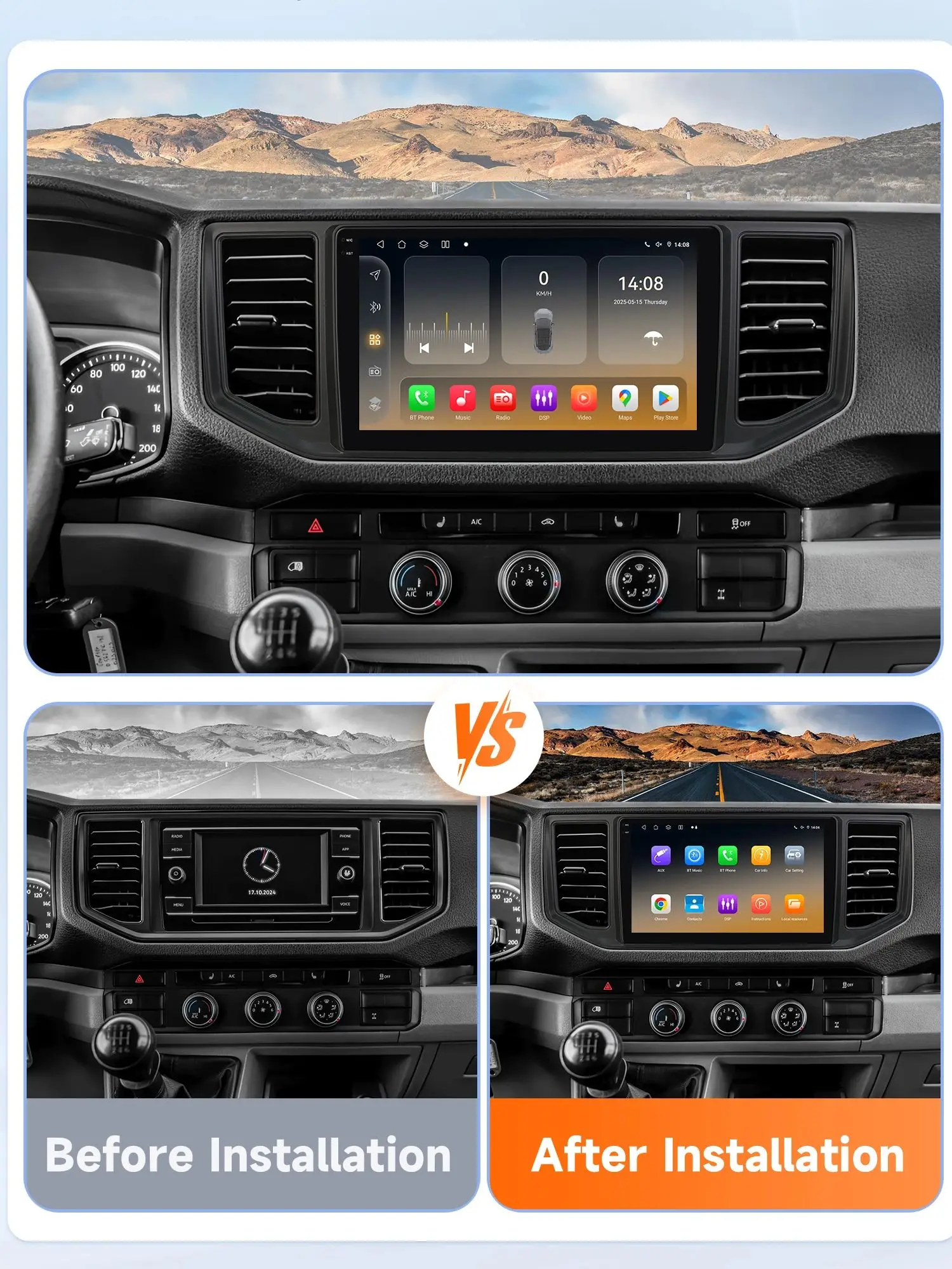2Din 360-Kamera Android13 Autoradio für Volkswagen Crafter 2017 - 2021 Auto-Multimedia-Player Intelligenter Bildschirm Autoradio Carplay