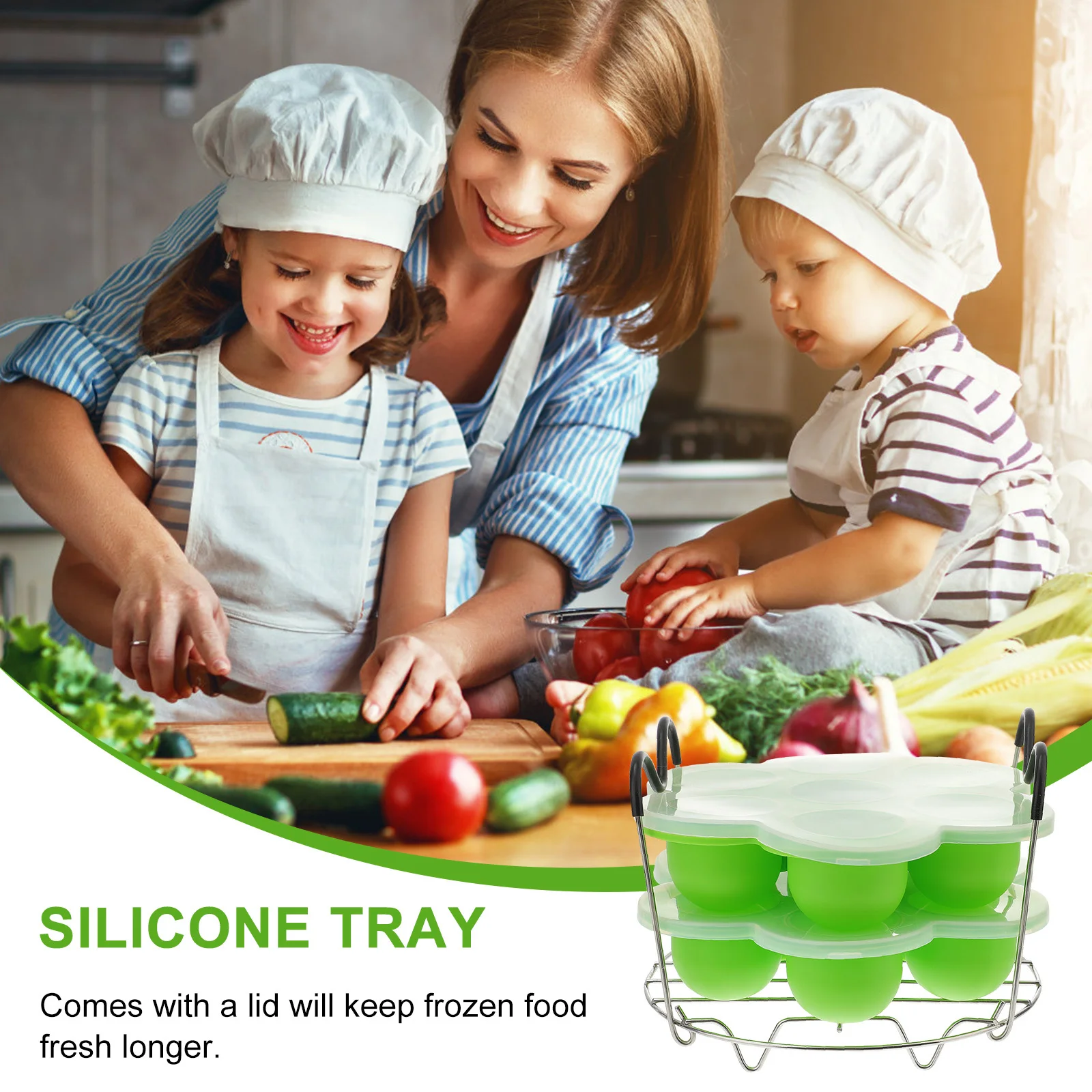 

3Pcs Baby Food Storage Silicone Tray Set 7 Cavity Heat Resistant Steaming Rack Food Container for Freezer Microwave Oven