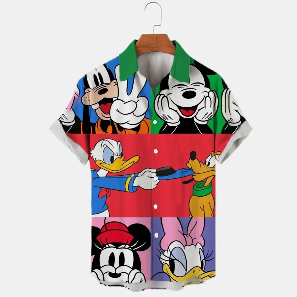 Miniso 3d Printed Disney Donald Duck Mickey Mouse Men's Shirt New Summer Fashion Street Trend Retro Boutique Unisex 2024 Shirt