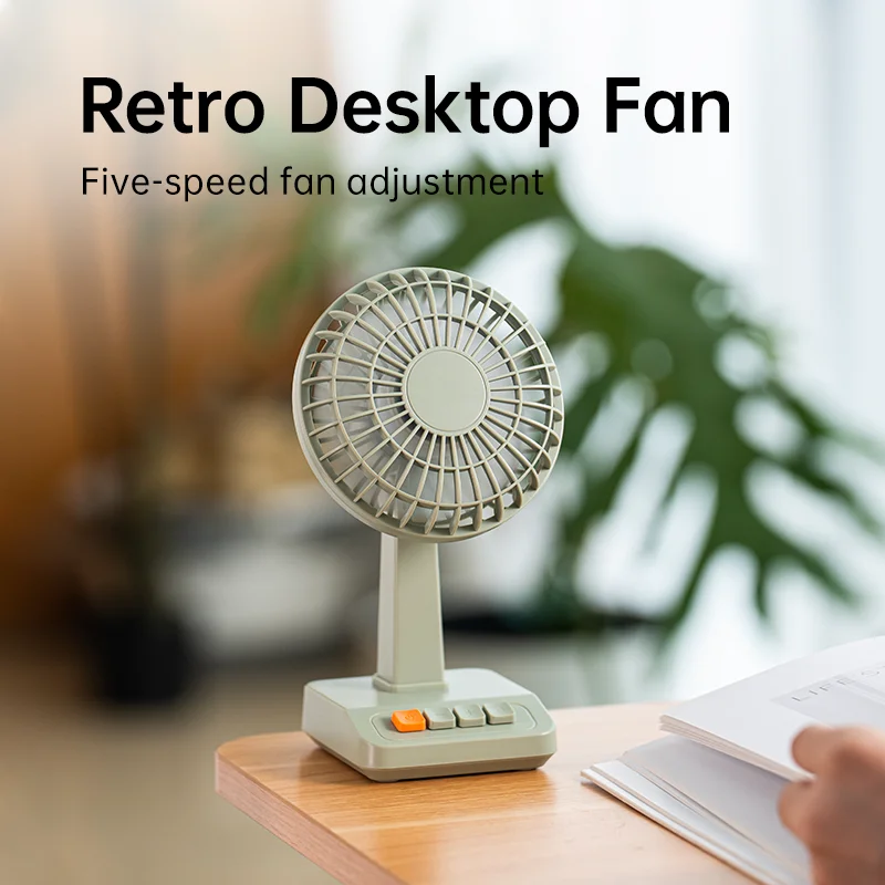 Vintage Desktop Fan  tilt Adjustable Mini Rechargeable Fan 5 Gear Speed for Home/Office/Student/Gift