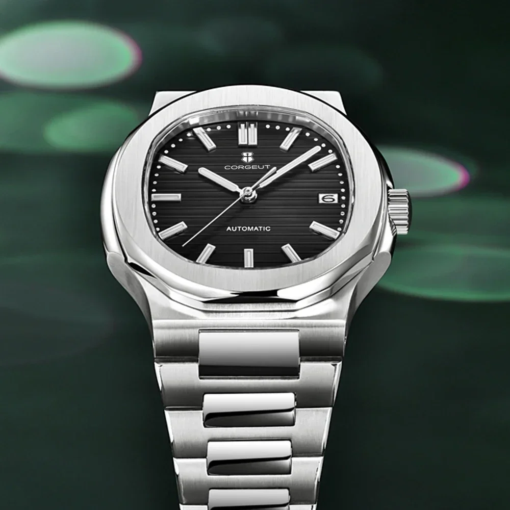 CORGEUT NH35 41mm Titanium BEZEL Steel Men\'s Watch Sapphire Glass Automatic Mechanical Waterproof Date Watch for Man Reloj