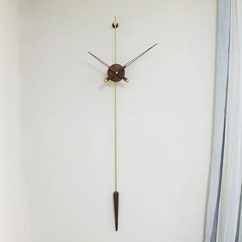 Salón moderno creativo minimalista, reloj de pared, nogal negro, manecillas extragrandes, silencioso, colgante