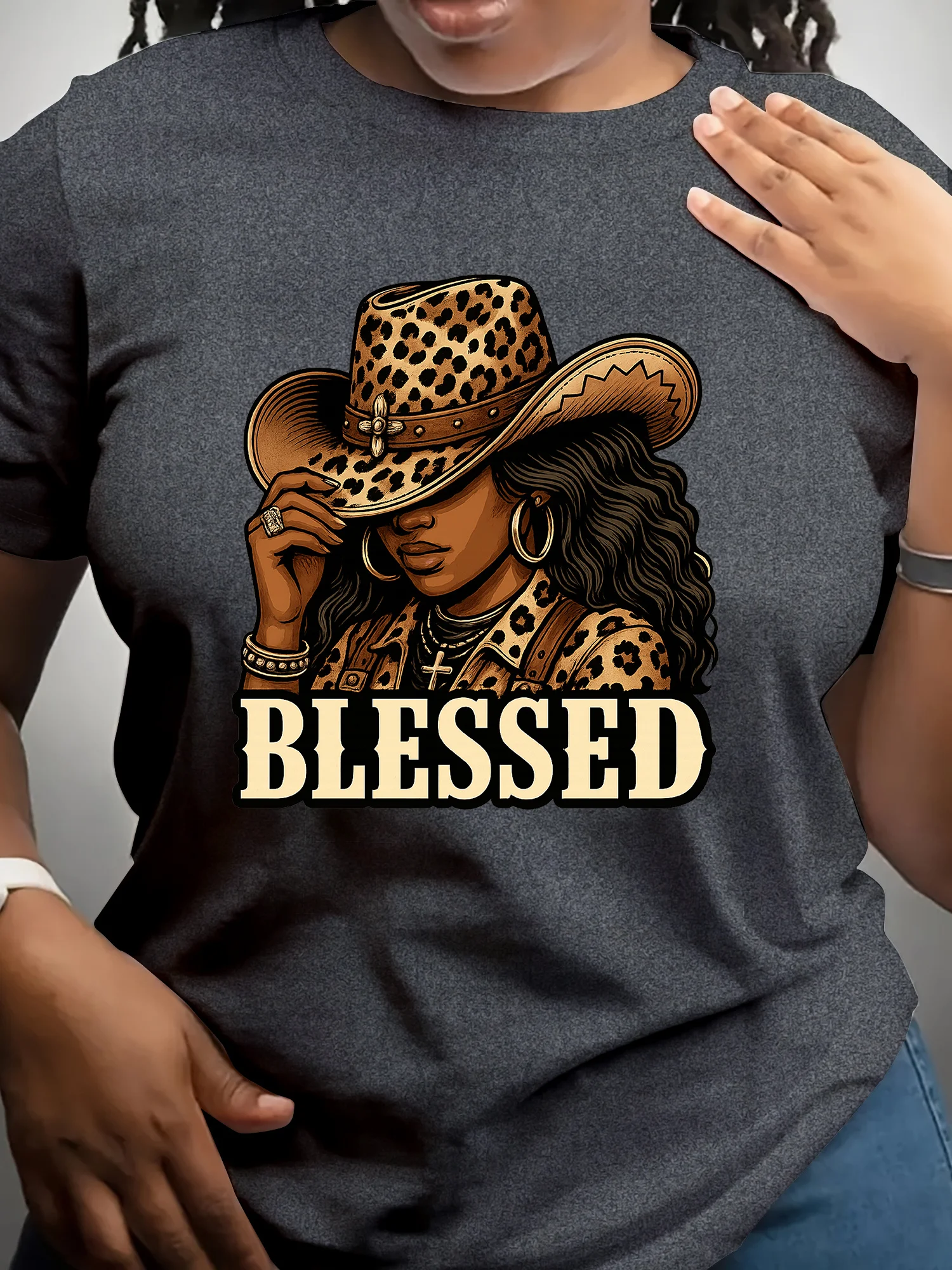Blessed Black Cowgirl Western Swag African Leopard Christian T-Shirt