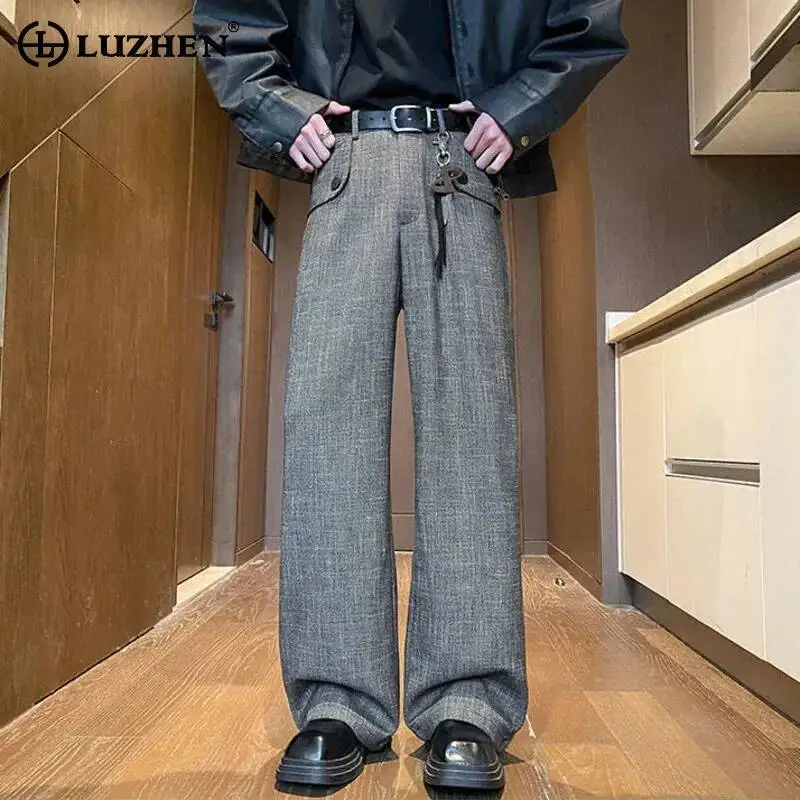 LUZHEN Elegant Pants Textured 2025 Stripe New Straight Casual Men's High Quality Simple Social Handsome Korean Trousers JY7104