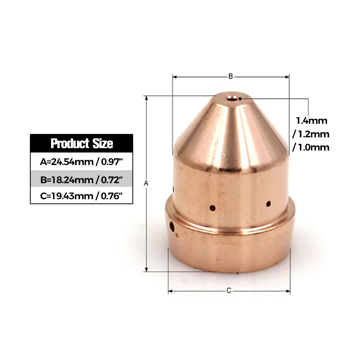 For PT-32 PT-32EH Torch QTY-10 Plasma Cutting Torch Consumables Tips Nozzle 1.0mm / 1.2mm /1.4mm