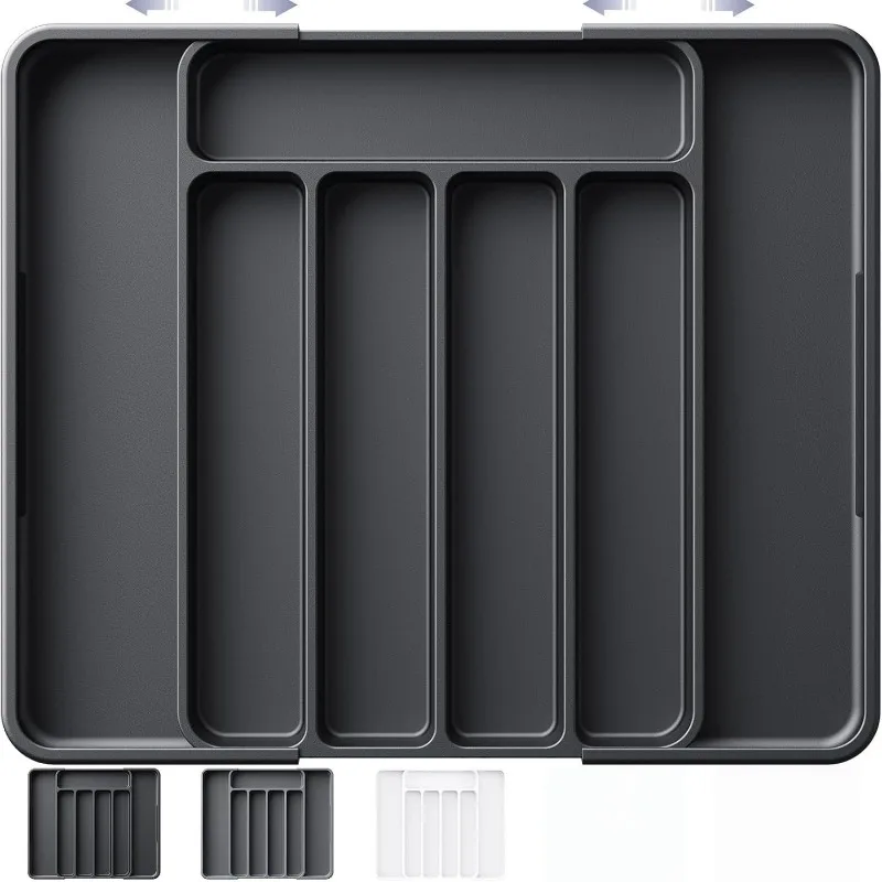 Adjustable Cutlery Drawer Organizer Plastic Divided Storage Tray Mold-proof Drawer Organizer for Kitchen Knives Spoons Tableware