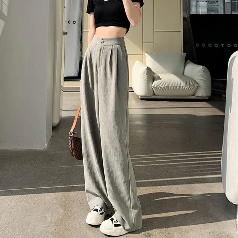 Pantaloni quotidiani comodi per il tempo libero femminile Vendita calda Pantaloni solidi a vita alta da donna Pantaloni a gamba dritta alla moda coreana