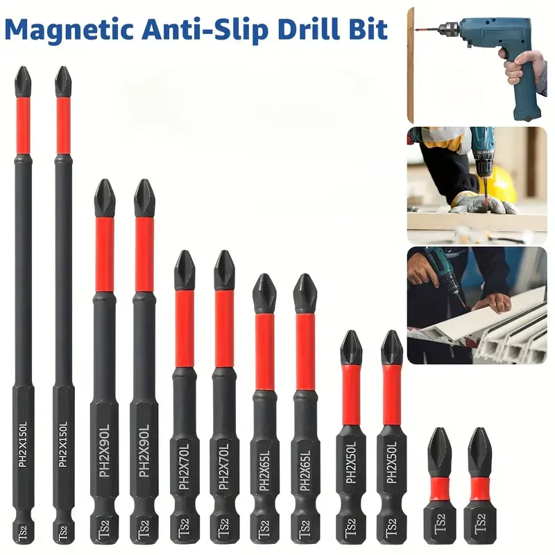 Anti-Slip and Shock-Proof Bits Screwdriver Bits,High Hardness Strong Magnetic 25/50/65/70/90/150mm PH2 Screwdriver Set