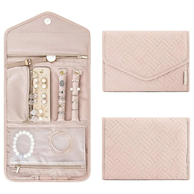 

Imitation fur Velvet Jewelry Storage Roll Bag Travel Folding Portable Jewelry Bag Stud Earrings Ring Jewelry Storage Zipper Bag