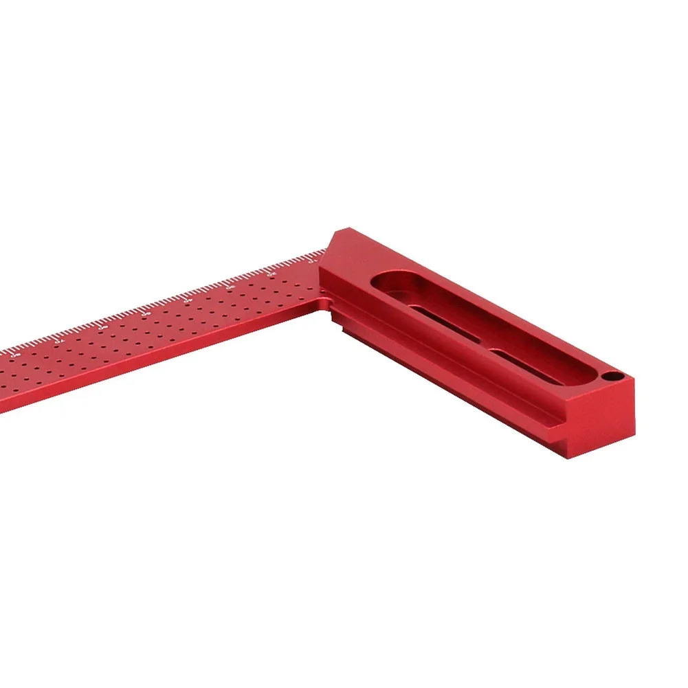 1Pc Red Aluminum Alloy T-Shape Square Ruler 45 90 Degree Right Angle Hole Measuring Tool For Woodworking Carpenter Layout