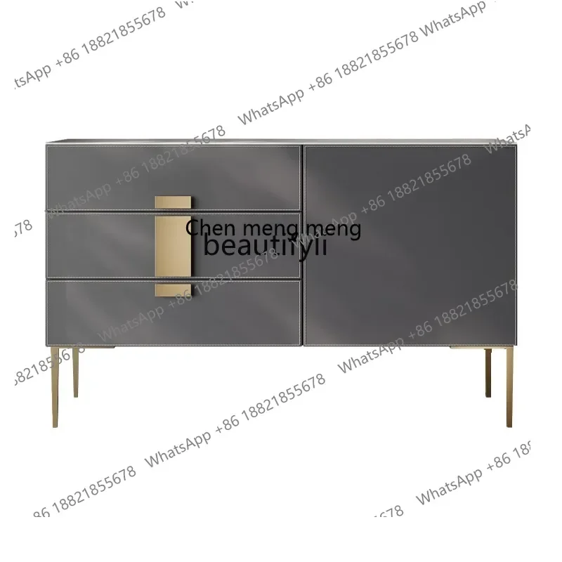 G Italian minimalist saddle skin rock slab dining side cabinet living room locker light luxury porch cabinet