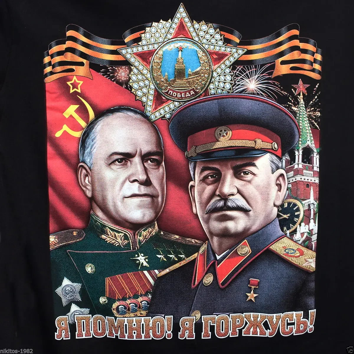 Winners Zhukov and Stalin on 9 May Victory Day Soviet Poster T-Shirt 100% Cotton O-Neck Summer Short Sleeve Casual Mens T-shirt