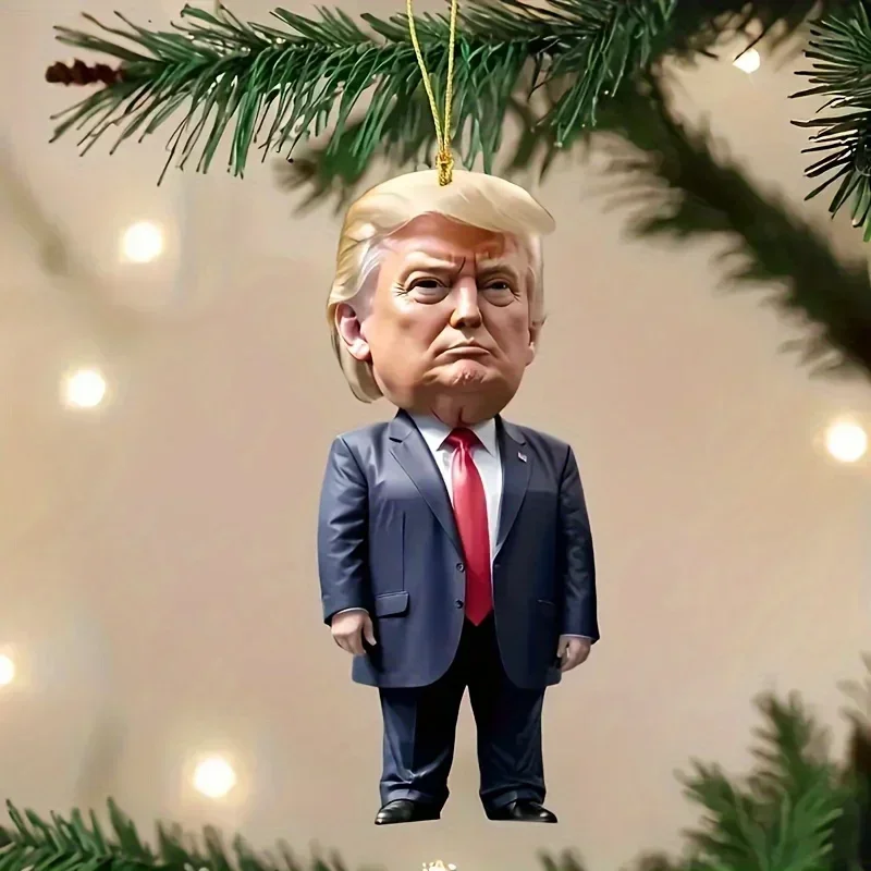 3PCS Great Trump-Inspired Acrylic Christmas Ornaments Shiny Car and Tree Decorations Christmas Tree Pendant Holiday Gift