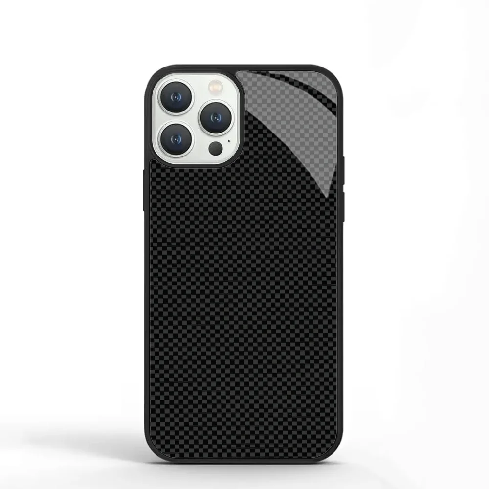 Black Grey Carbon Fiber Print Phone Case For IPhone 11 12 13 14 15 Plus Pro Max Mirror Acrylic PC TPU Cover