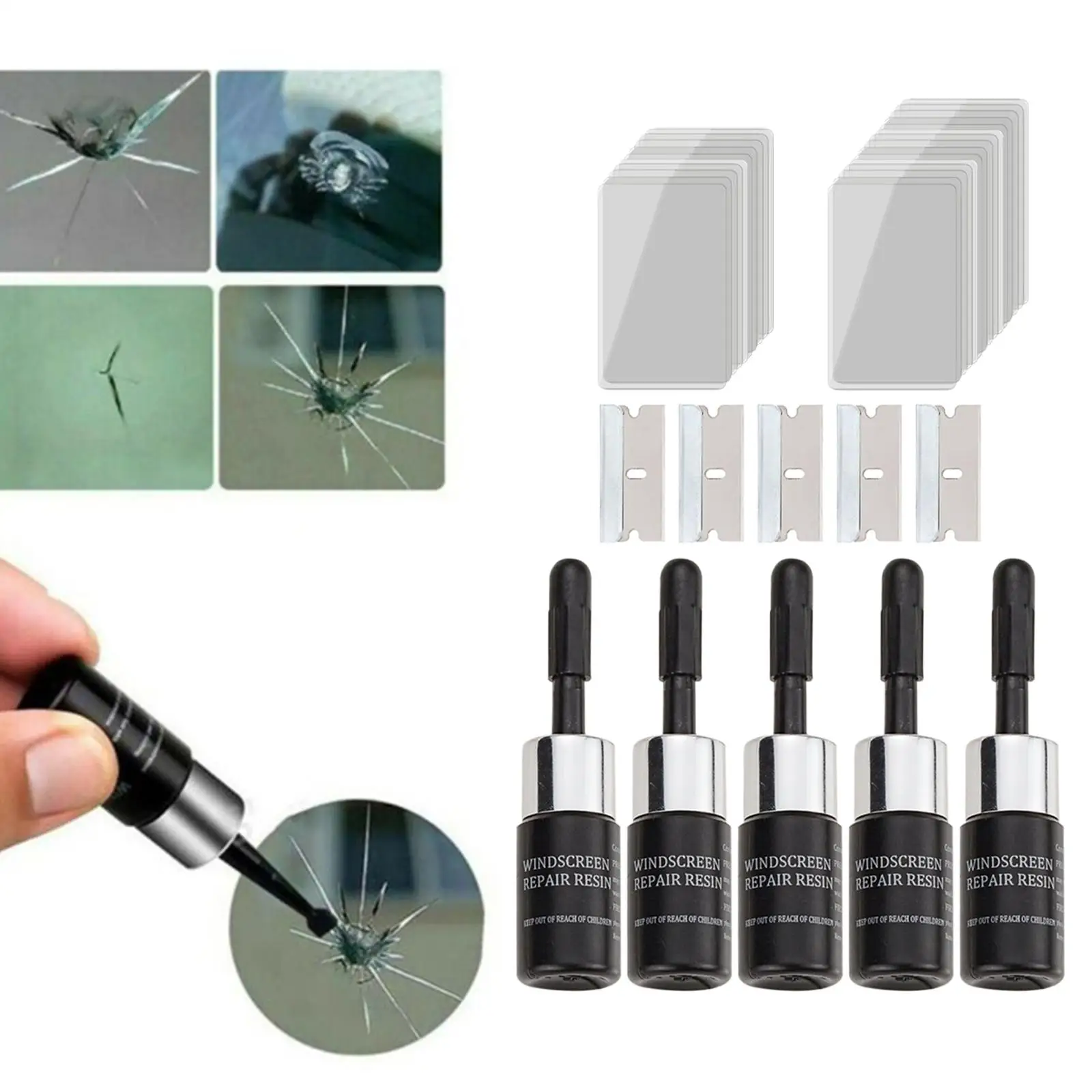 5 Pieces Glass Repair Fluid Kit DIY Car Windshield Resin Crack Tool Kit for Repairing Scratch Windshields Cracked Glass Repair