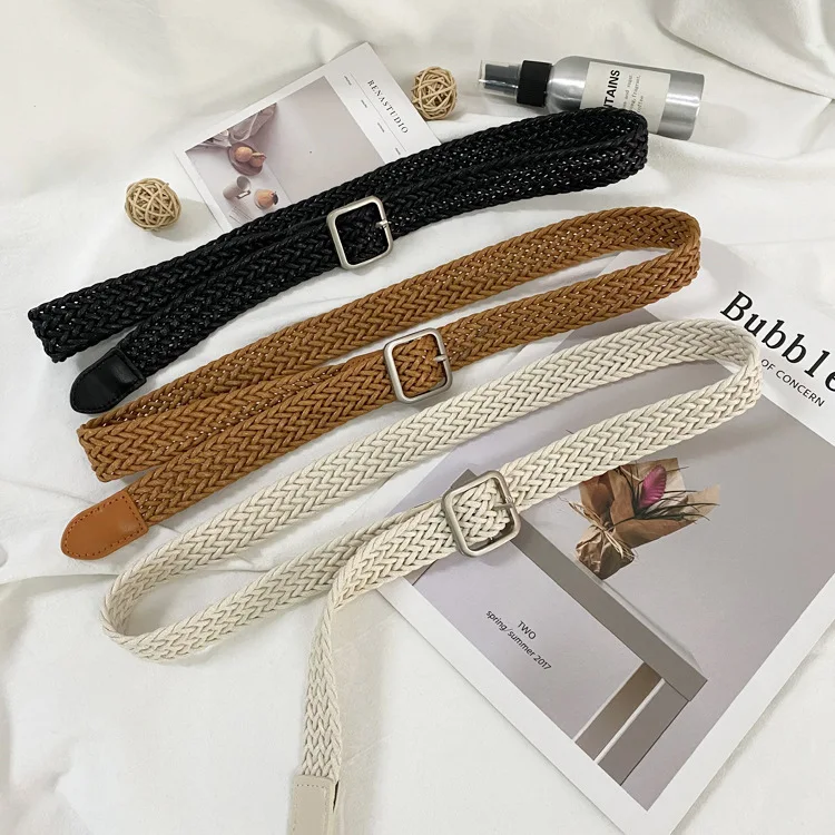 2024 New Punch free Woven Belt Elastic Canvas Women Ins Style Korean style All match