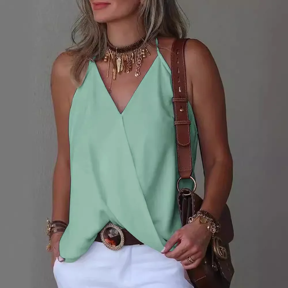 Women's Camisole with Spaghetti Strap, Y2k Tops, Sleeveless V-neck, Loose, Printed Basic Little Pink Vest for Female Hot Selling
