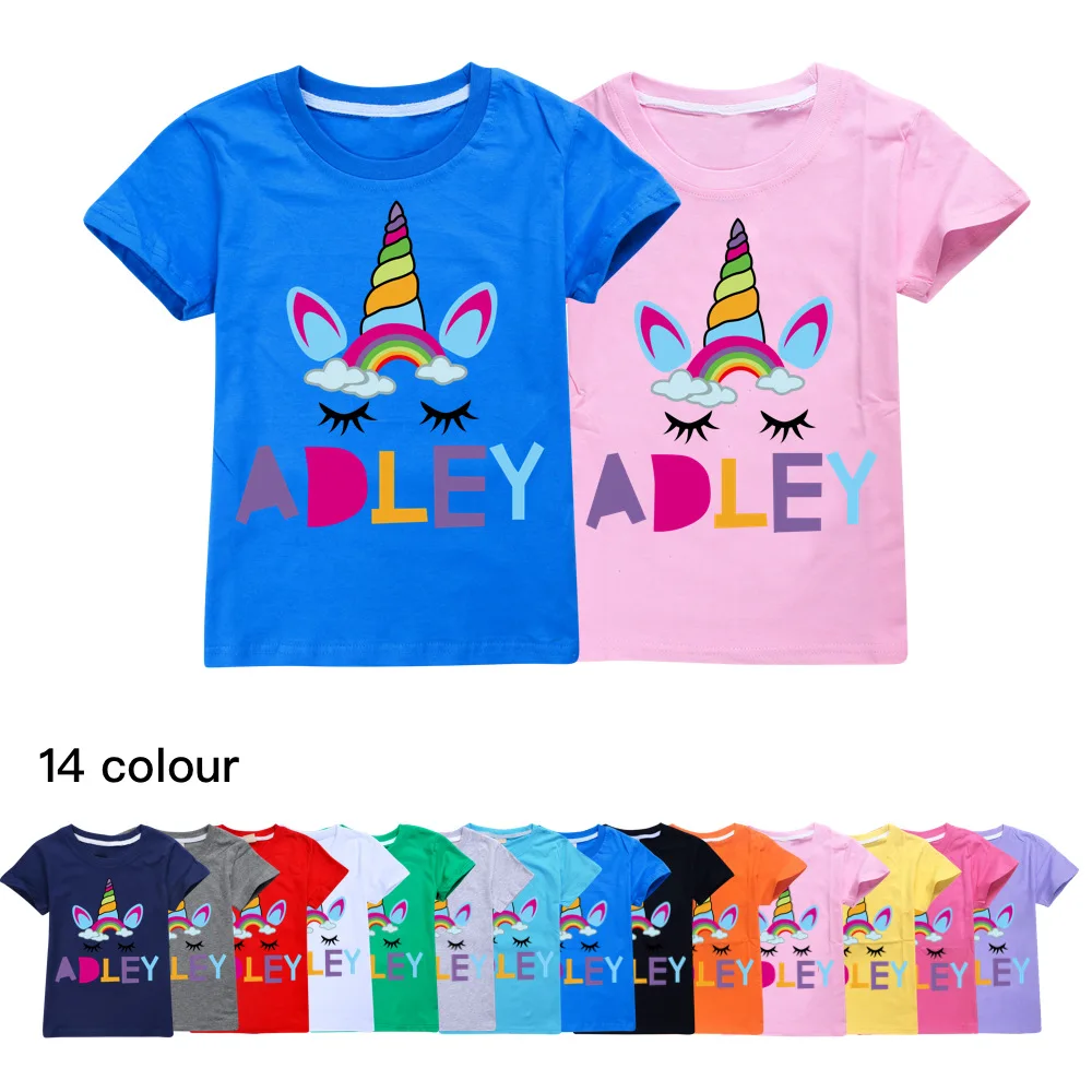 

Children Funny A for Adley Clothes Baby Girls Cotton T Shirt Toddler Boys School Tops Kids Fashion Summer Cute Short Sleeve Tees