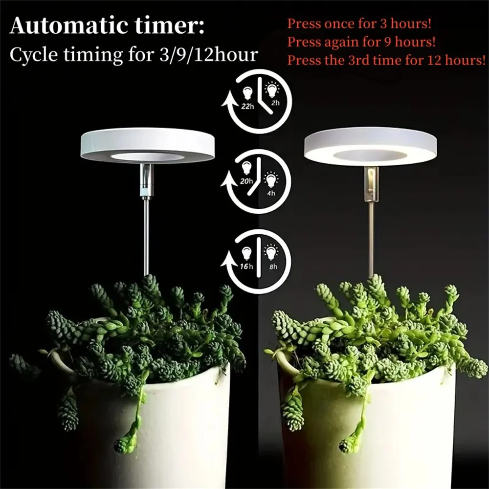 Full Spectrum LED Plant Grow Lamp Height Retractable Angelic Ring Indoor Flower Plant Growing Lights Time And Light Adjustable
