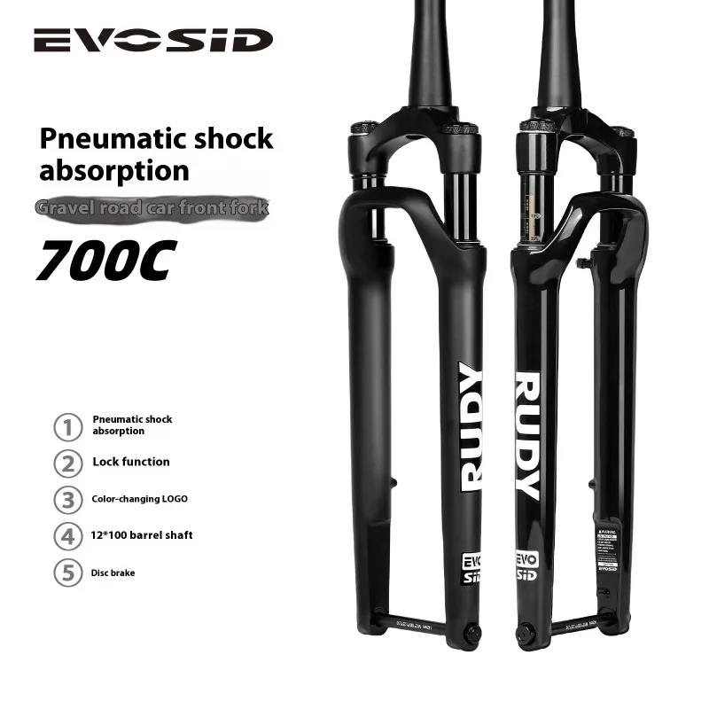 EVOSID 700C Gravel Air Suspension Fork Lockout Thru-Axle Disc Brake Ultra-Light Carbon Alloy Bike Front Fork view 2