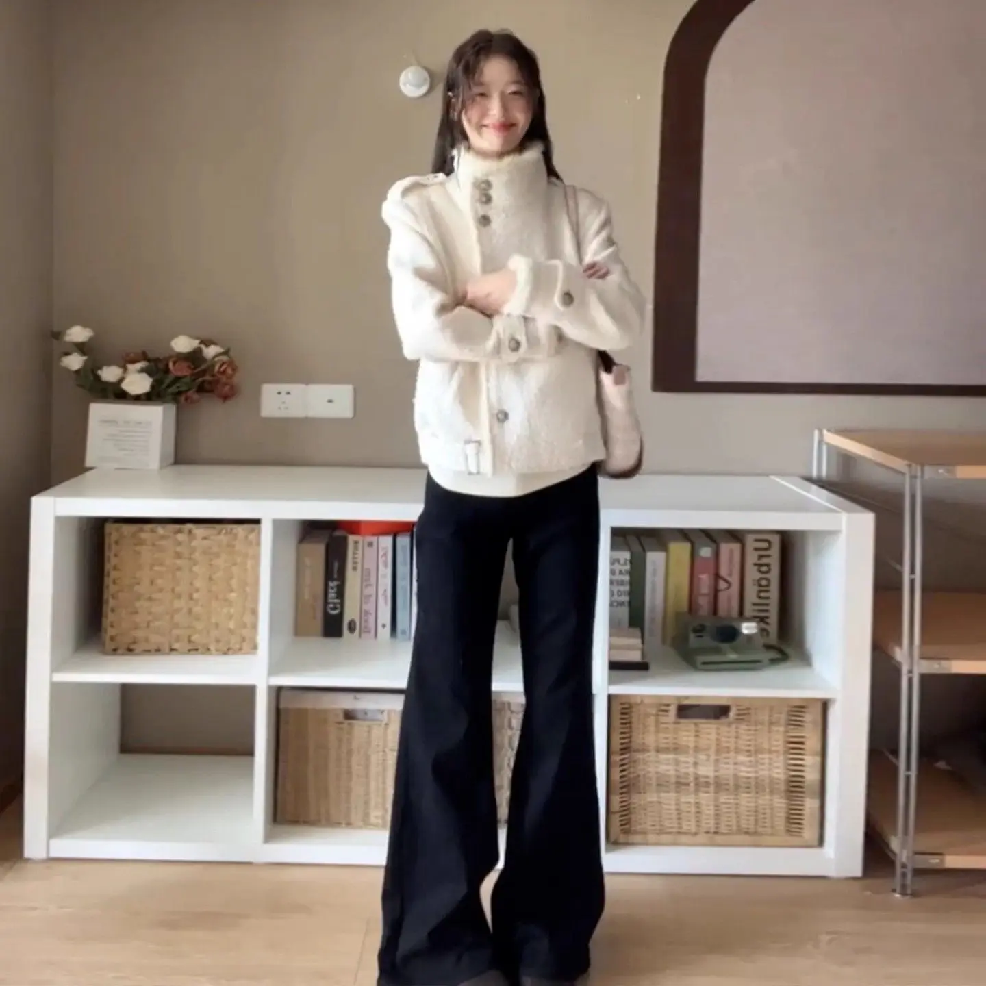 2026 Japanese Holidays Turtleneck Overcoat Women Japanese Kawaii Faux Fur Jackets for Girls Y2k Sweet Vintage Coats Chic Elegant