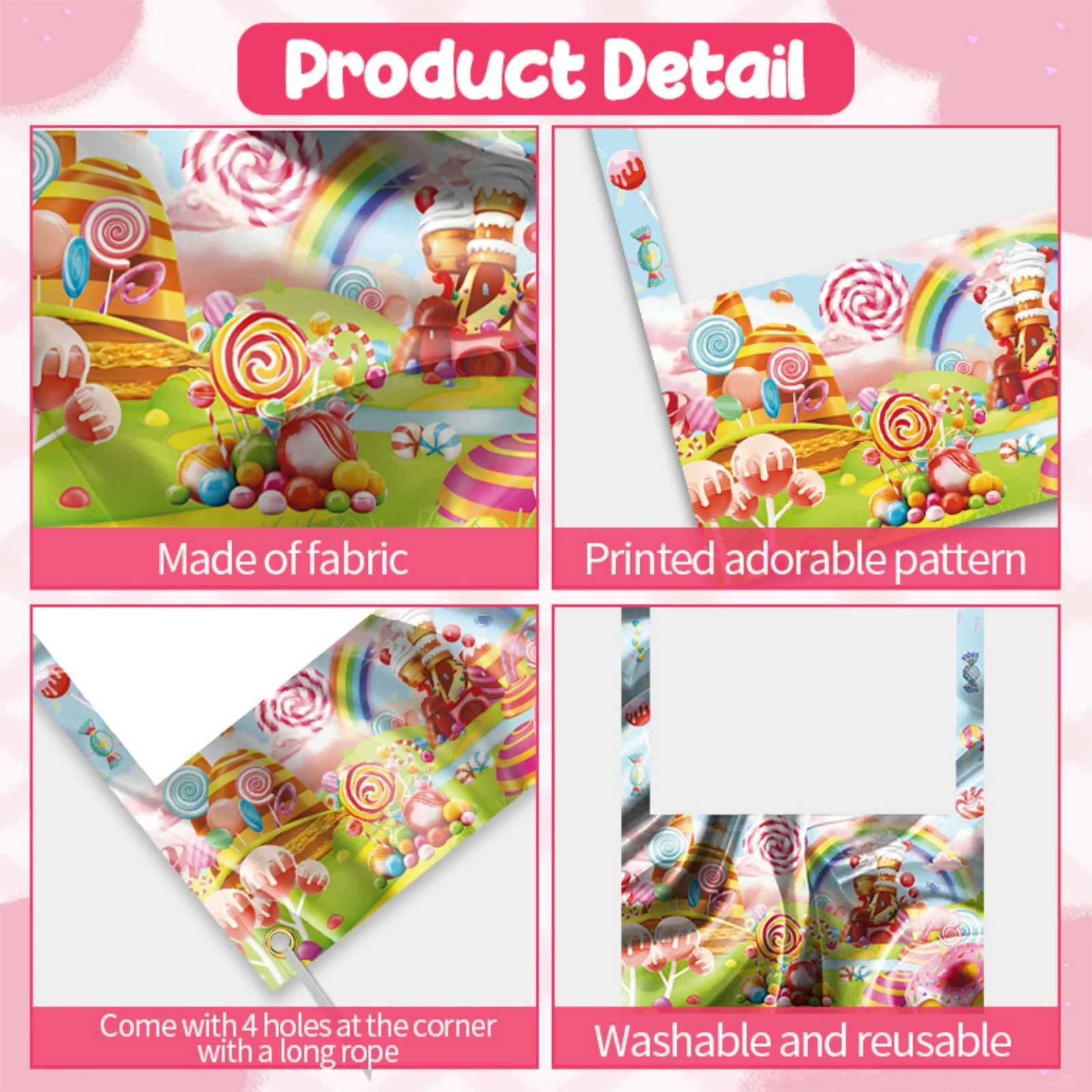 Vibrant Candy Themed Polyester Photo Banner Decorations- Colorful Photo Props Backdrop for Birthday Shower Candy Theme Party Dec
