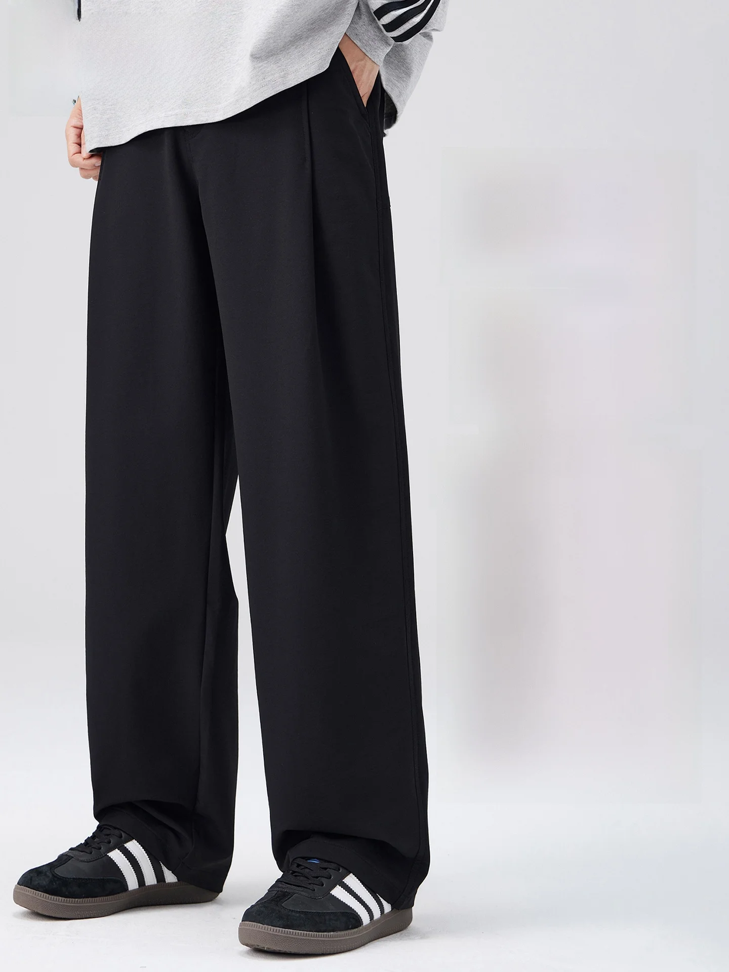 

Men's Casual Bla Straight Leg Loose Fit Elastic Waist Pants American Sle Faion Brand Spring Autumn Commuting Trousers