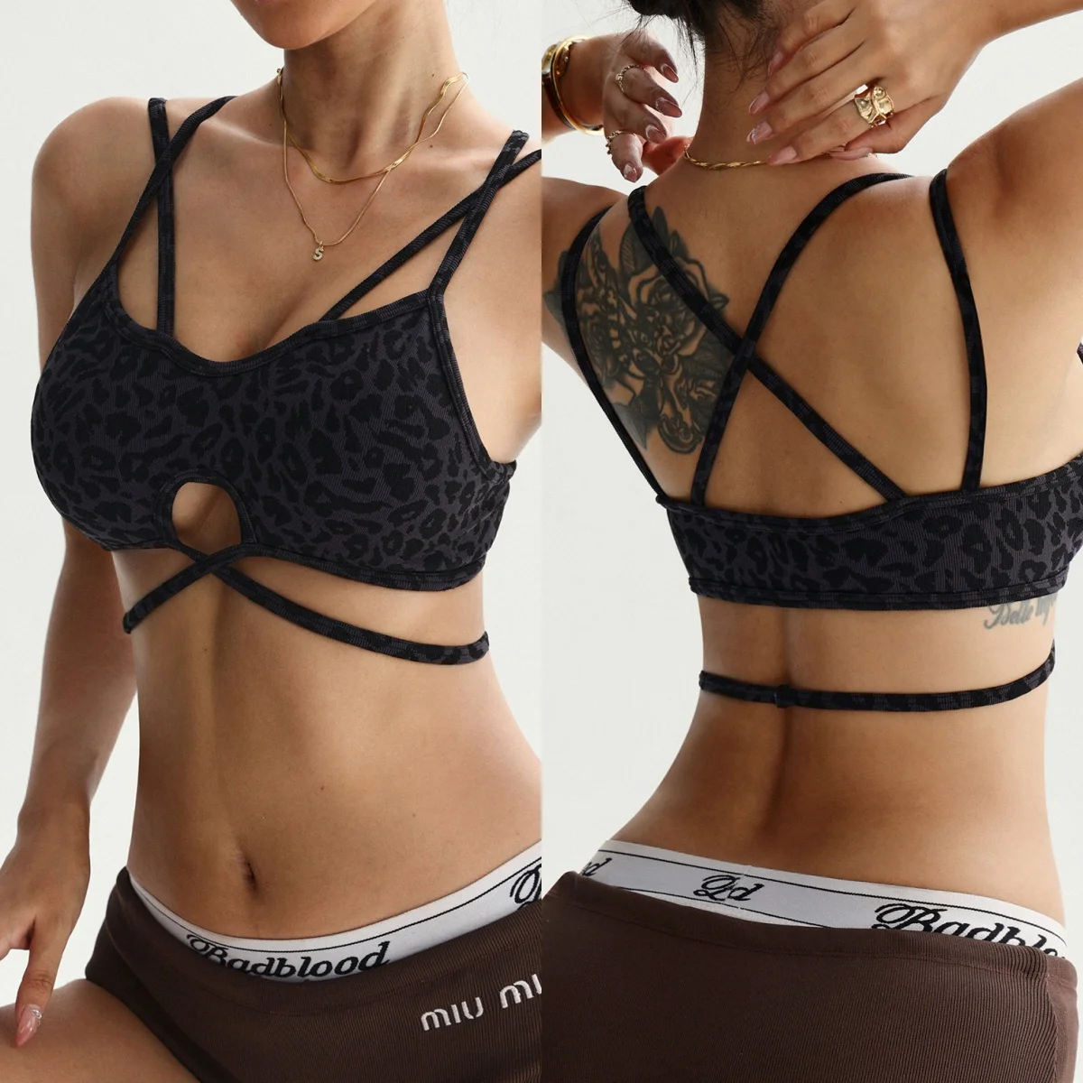 

Women's Cross Back Sports Bra Yoga Leopard Print Seamless Workout Top Push Up Fitness Crop Top for Yoga Gym Running Wear