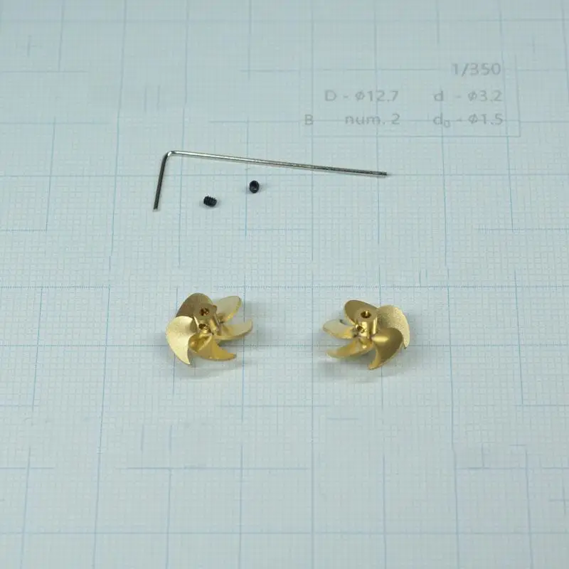 12.7mm 5-Blade Copper Propeller Set RC Boat 1/350 Scale L/R 1.5mm Shaft Hole 2PCS