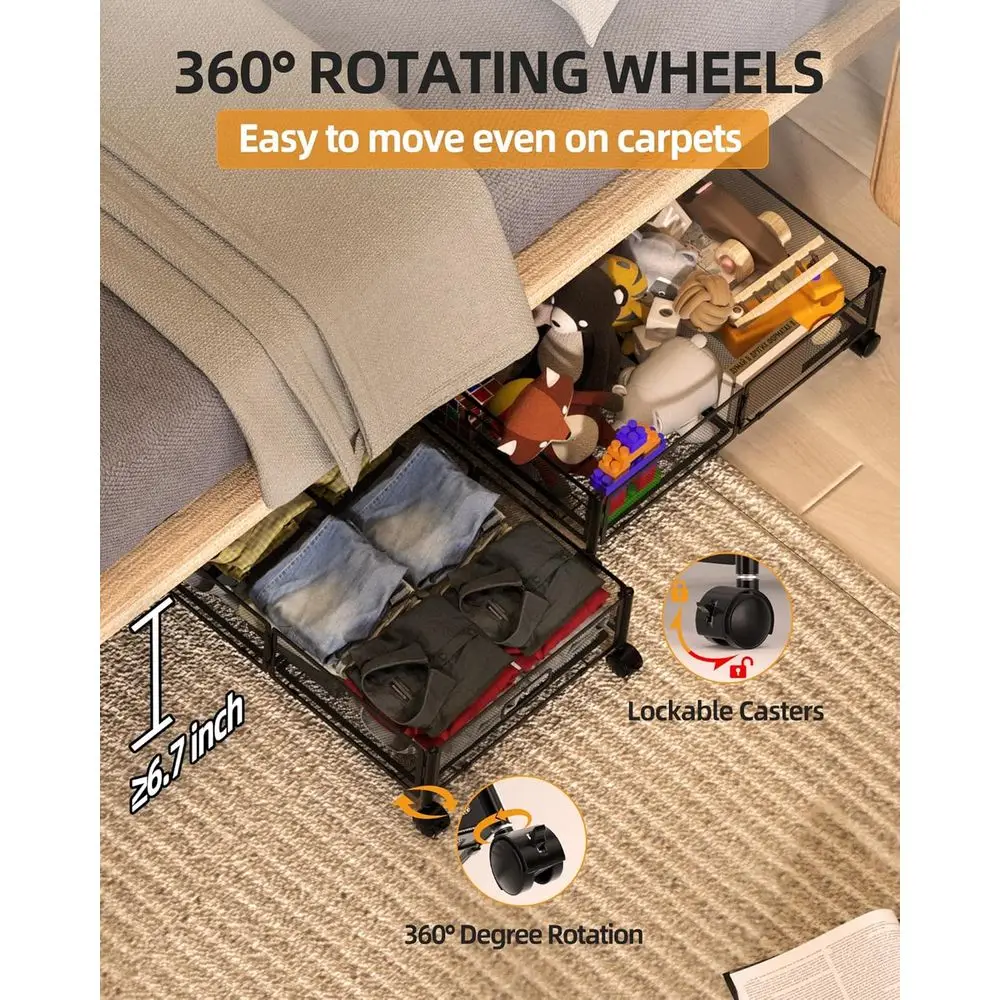 4-pak czarnych pojemników do przechowywania pod łóżkiem o pojemności 60 litrów na ubrania, buty i koce do sypialni