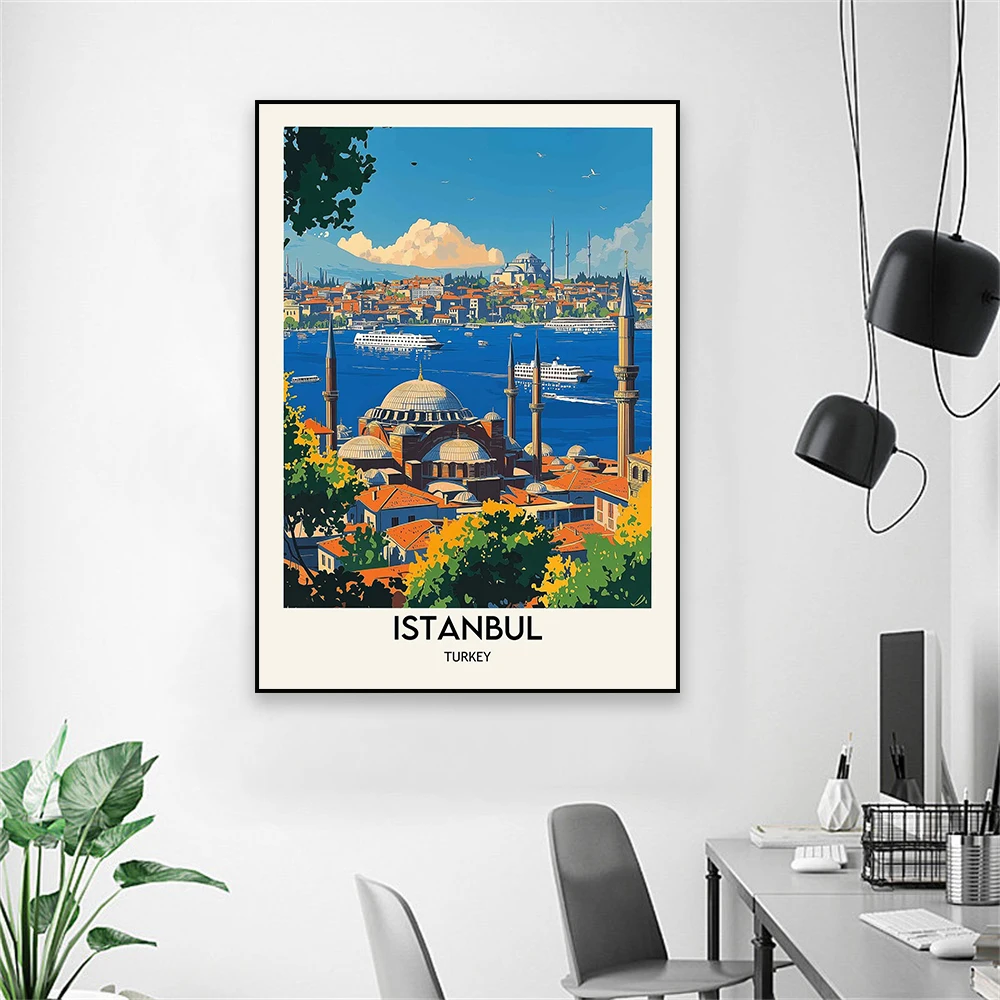 اسطنبول الجدار ملصق فني غروب الشمس جدار ديكور السفر جدار الفن يطبع تركيا جدار الفن الحديث الحد الأدنى سيتي سكيب قماش يطبع #4