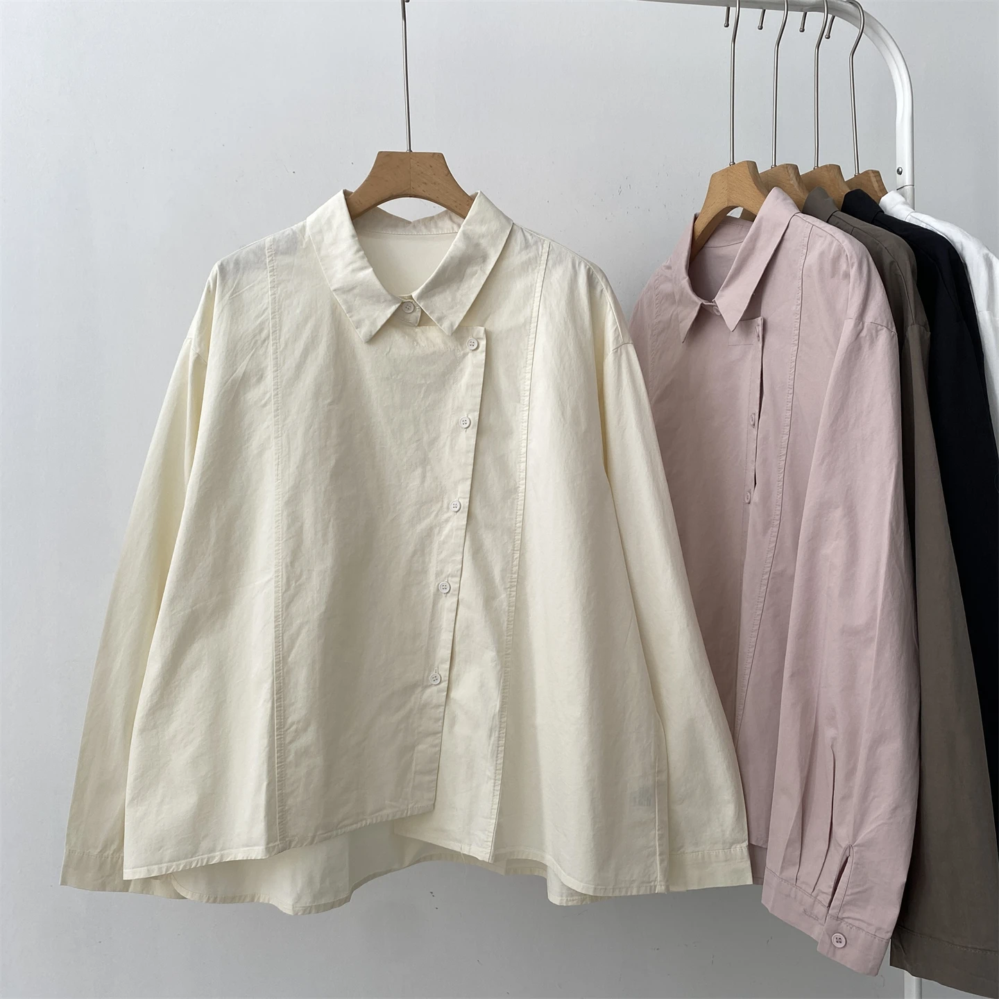 

Cotton irt Women's Loose Slimming Asymmetrical Korean Version Simple Design Trendy Top for Autumn Season Pure Cotton Long S...