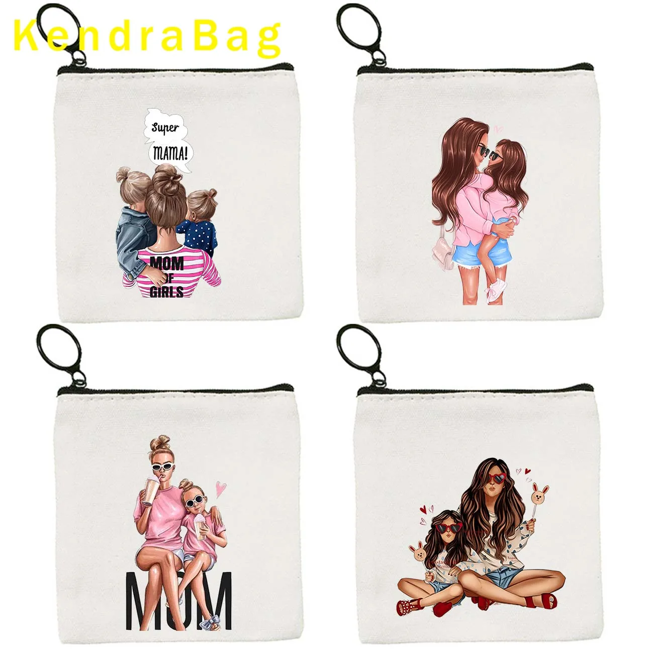 

Fashion Mam Super Mom Life Mum Dad Baby Girl Boy Love Heart Canvas Key Coin Purse Small Square Bag Card Bags Wallet Zipper Gifts