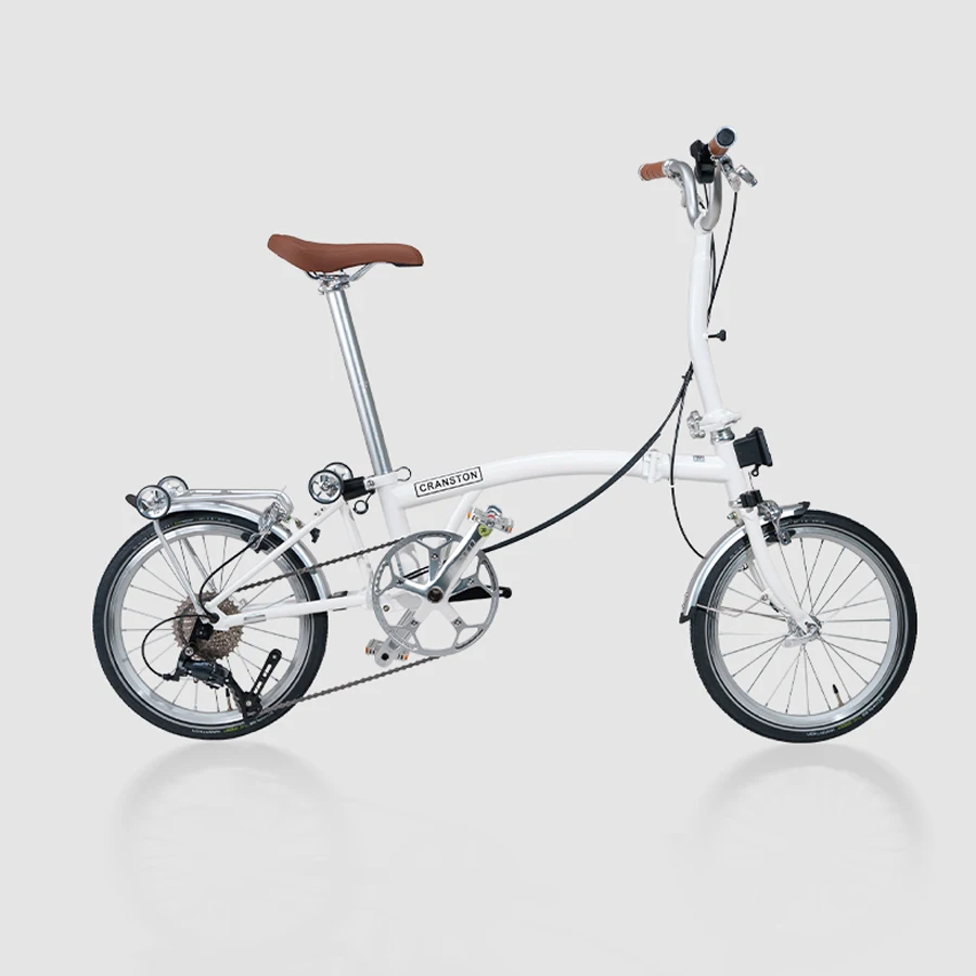 CRANSTON R9 Max Snowy White City Bike M-Handle/S-Handle 9-Speed 16 inch Small Cloth Lightweight and Portable Folding Bicycle